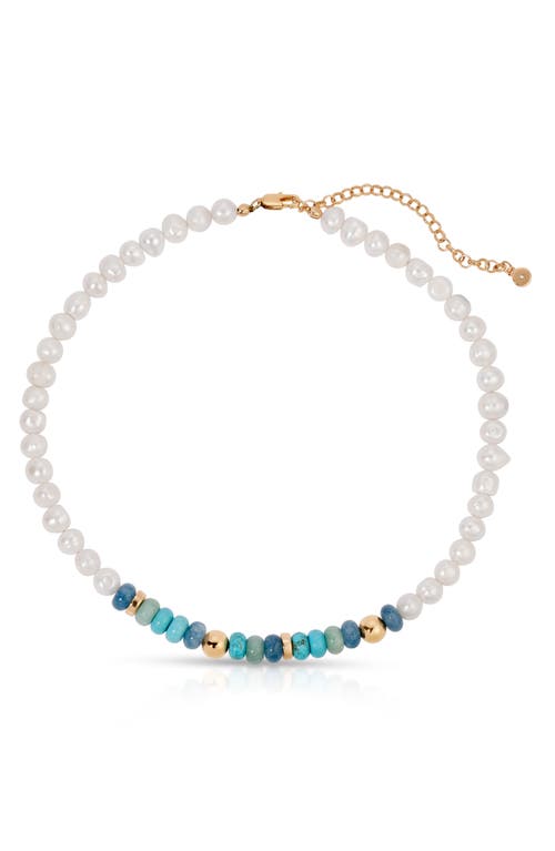 Shop Ettika Pearl & Semiprecious Stone Necklace In Turquoise