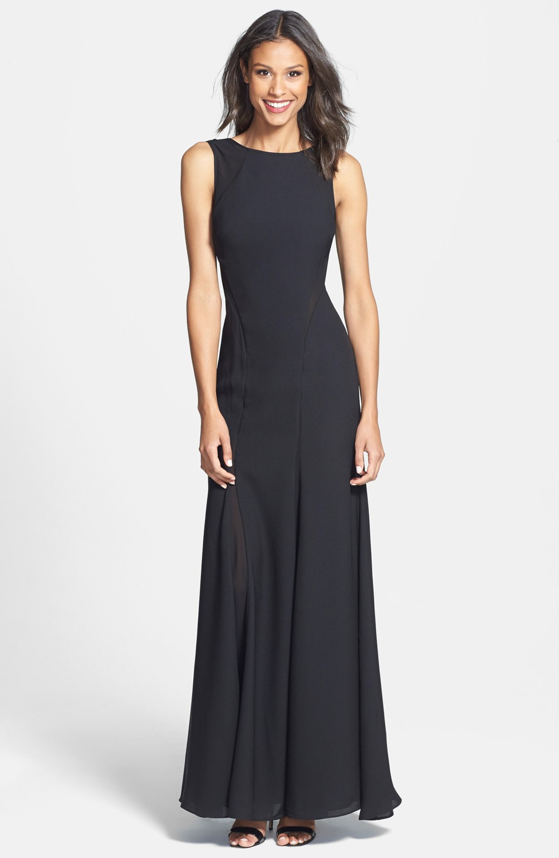 Jarlo 'Sienna' Lace Inset T-Back Chiffon Gown | Nordstrom