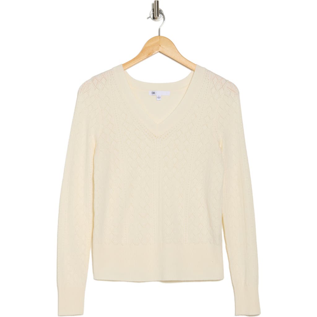 Dr2 By Daniel Rainn Pointelle Stitch Vintage Sweater In Winter White