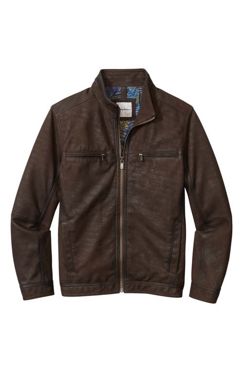 Shop Tommy Bahama Highland Rocker Leather Jacket In Dark Brown