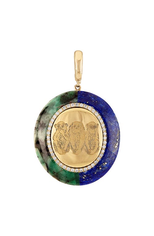 Eden Presley Wise Monkeys Pendant In Blue/green