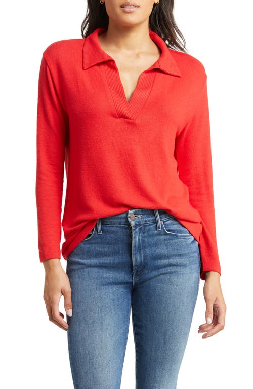 caslon(r) Long Sleeve Knit Polo in Red Chinoise
