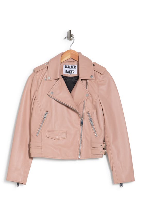 Walter Baker Liz Leather Crop Moto Jacket In Rose Pink