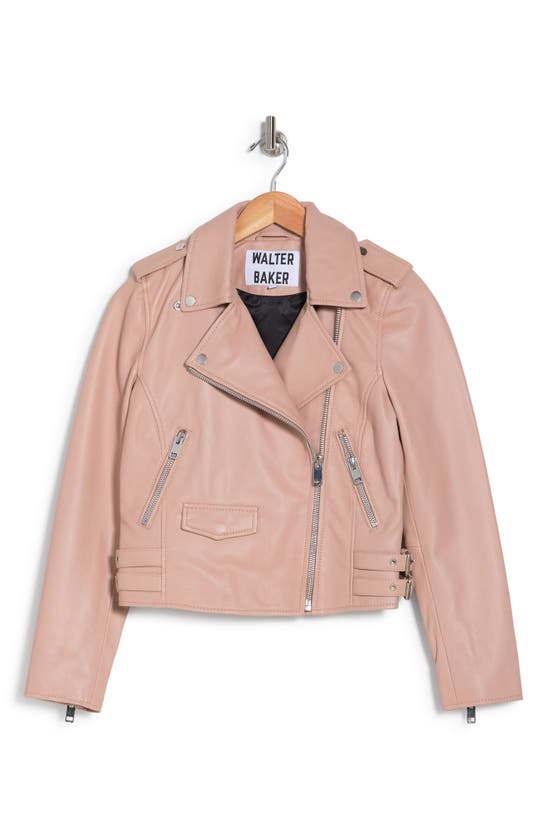 Shop Walter Baker Liz Leather Crop Moto Jacket In Rose Pink