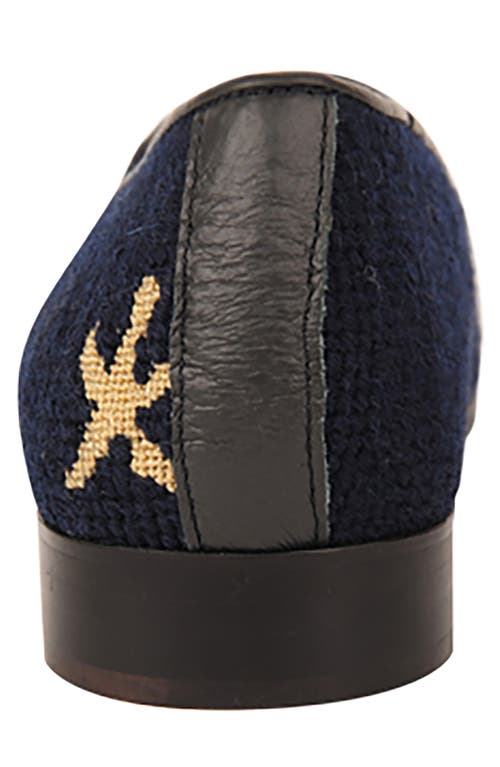 Bypaige By Paige Needlepoint Metallic Gold Scallop Flat In Gold/navy