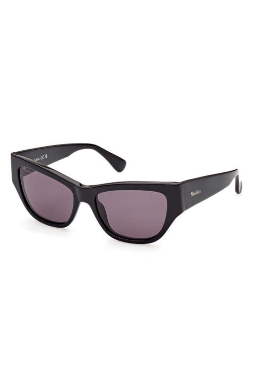 Shop Max Mara 56mm Geometric Sunglasses In Shiny Black/smoke