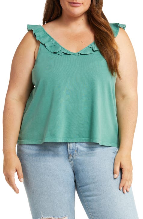 Ruffle Trim Sleeveless Organic Cotton Top (Plus Size)