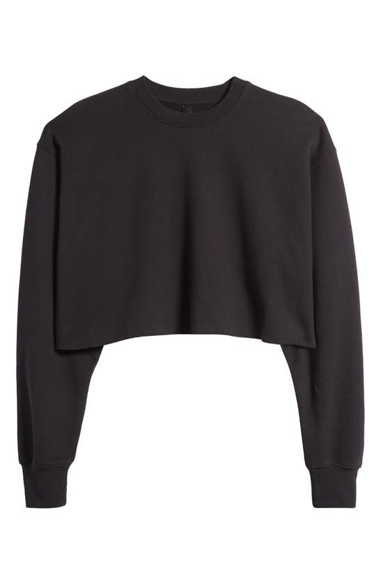 Shop Skims Fleece Crop Sweatshirt In Onyx