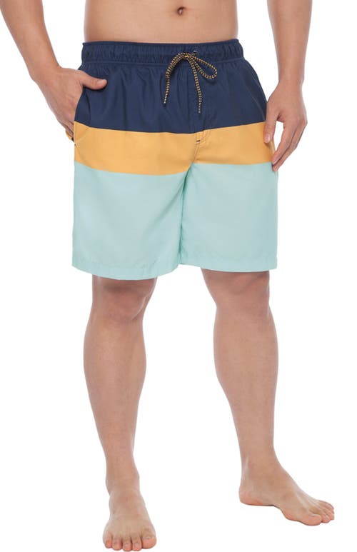 Rokka&rolla All-day Comfort Mesh-lined Swim Trunks In Navy Mustard