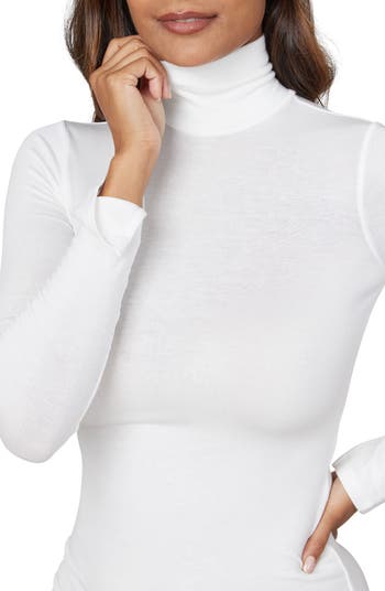 Spanx Bod-a-Bing Long Sleeved Turtleneck Top With Slimming Liner, White UK  22-24