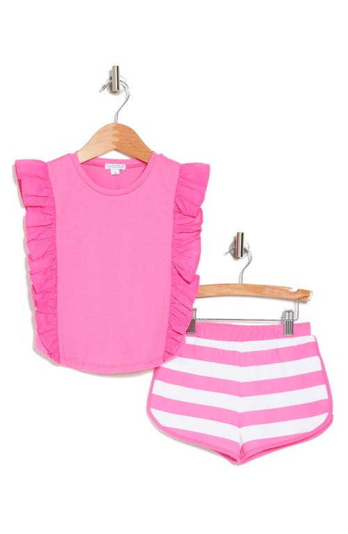 Shop Flapdoodles Kids' Ruffle Top & Stripe Shorts Set In Hot Pink