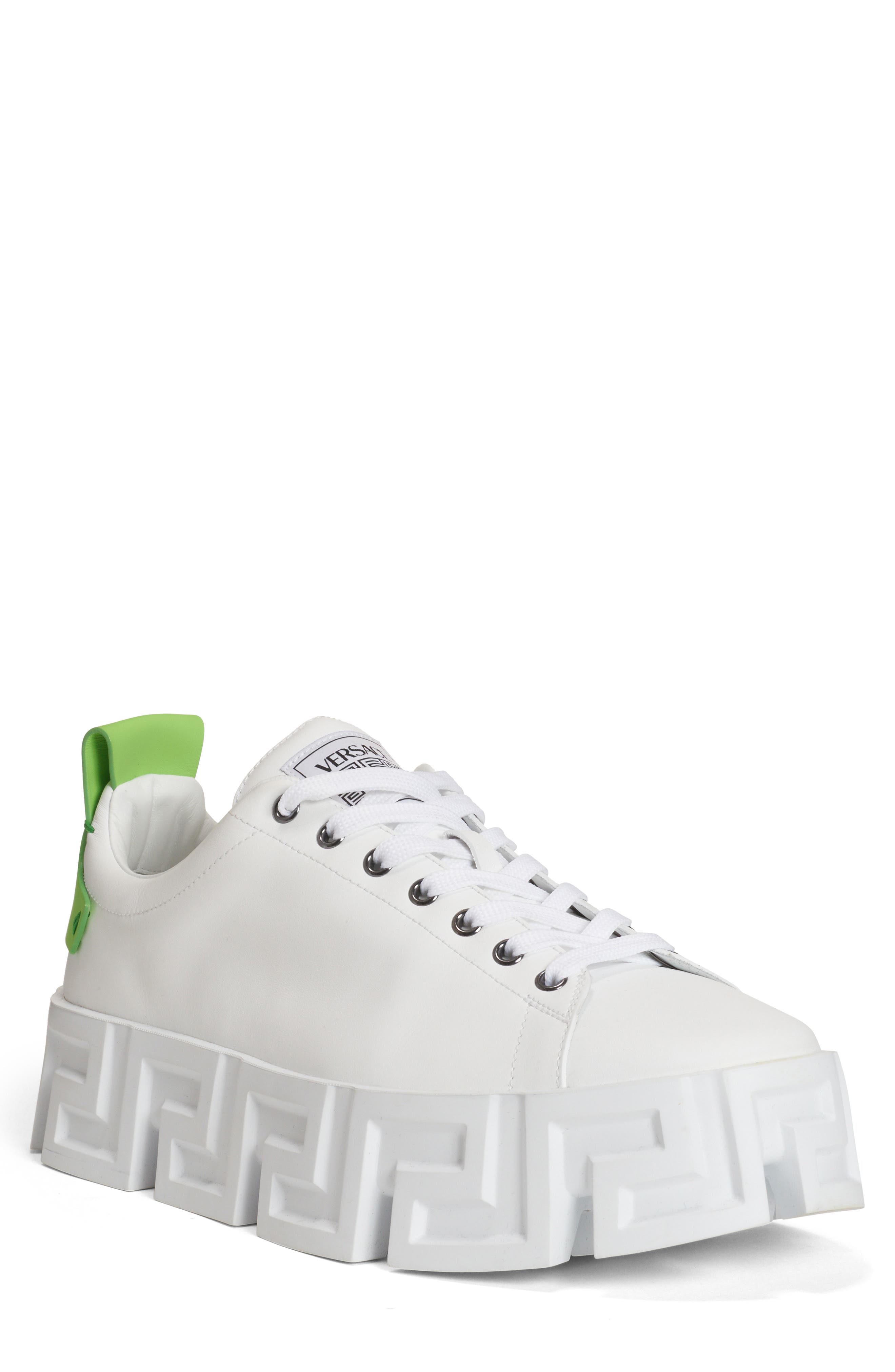 Versace Greca Platform Sneaker in White Neon Green White at Nordstrom, Size 9Us