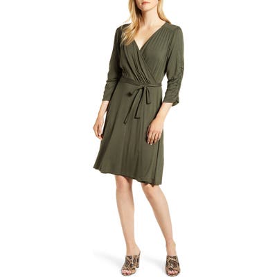 Loveappella Tie Waist Wrap Dress, Green