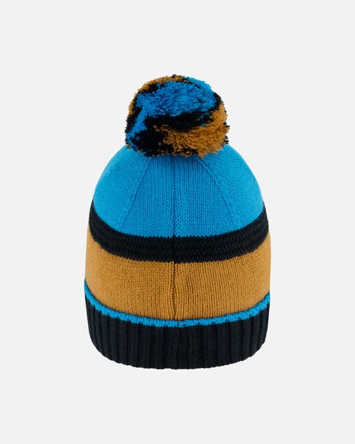 Deux Par Deux Boy's Knit Hat Blue, Black And Spice In Color Block