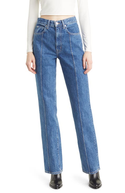 blue cotton cropped curved seam jeans featuring high-waist BOTTEGA