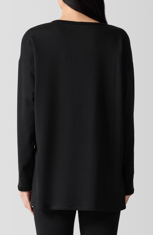 Eileen Fisher Long Sleeve Organic Linen Blend Jersey Tunic Sweater In Black