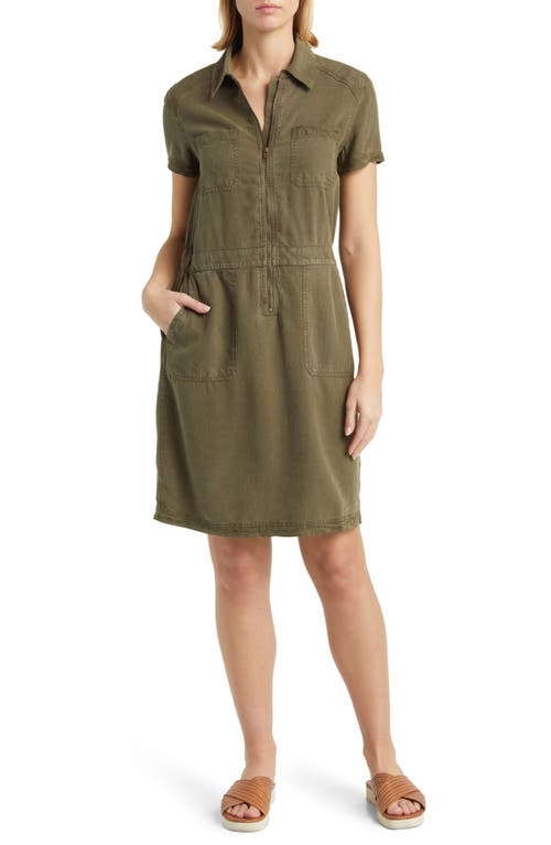 caslon(r) Utility Short Sleeve Zip Front Shirtdress in Olive Sarma at Nordstrom, Size Xx-Small