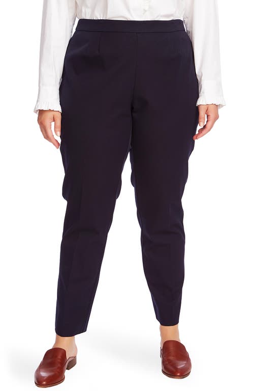 Flat Front Stretch Cotton Blend Twill Trousers in Blue Night