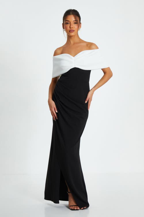 Quiz Scuba Crepe Bardot Ruched Maxi Dress In Black