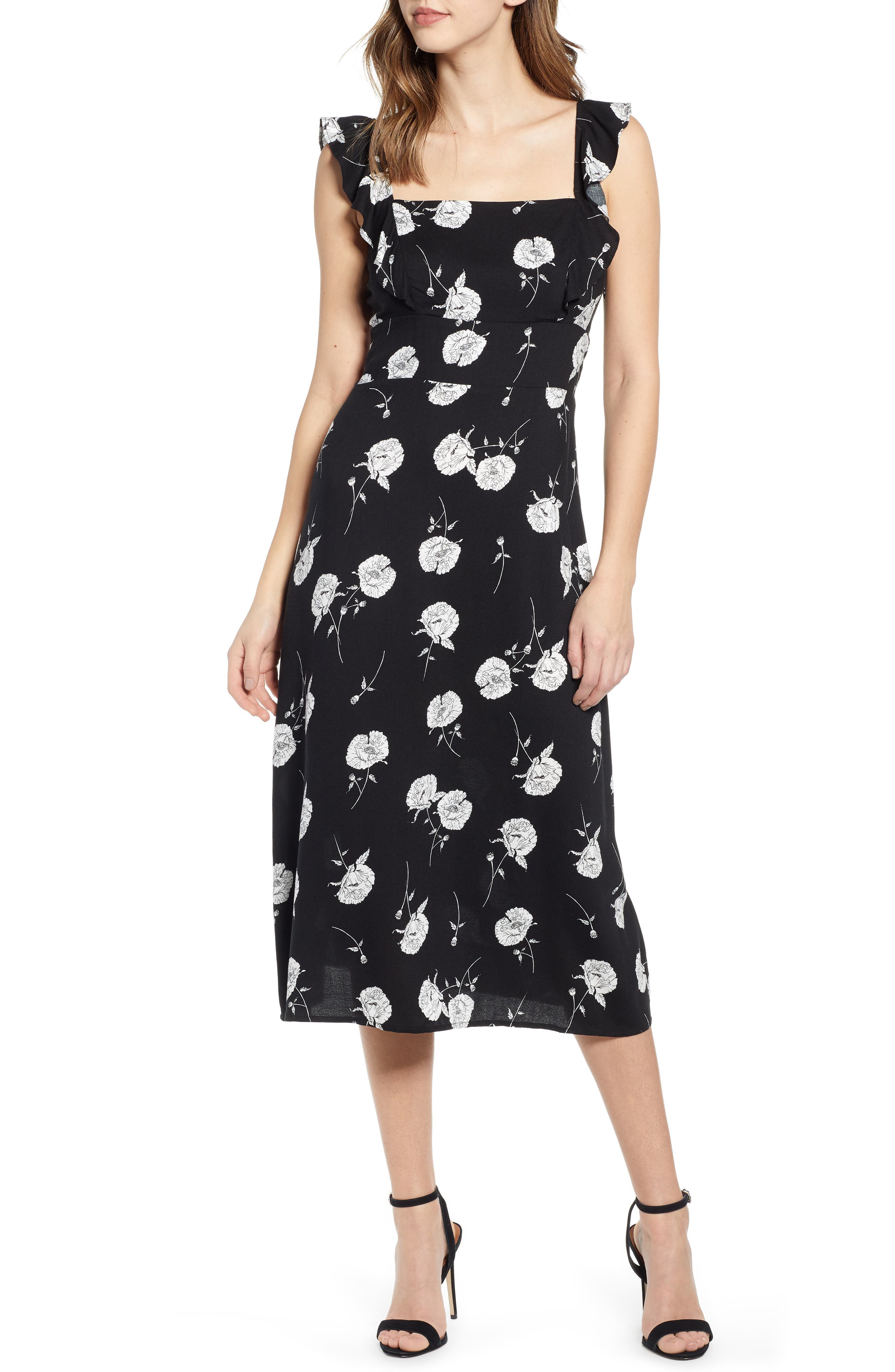 Leith Ruffle Front Square Neck Midi Dress