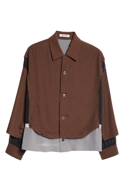 Shop Undercover Layered Mixed Media Button-up Shirt In Dark Brown