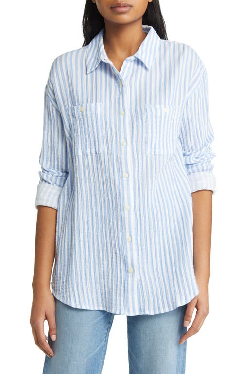 caslon(r) Cotton Gauze Button-Up Shirt in Blue Cornflower Brianne Stripe