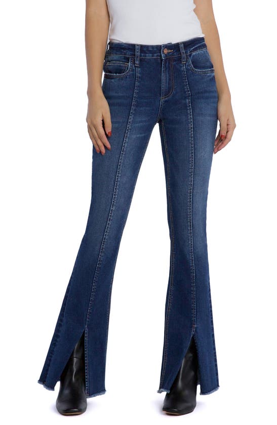 Hint Of Blu Fun Mid Rise Frayed Slim Flare Jeans In Riptide | ModeSens