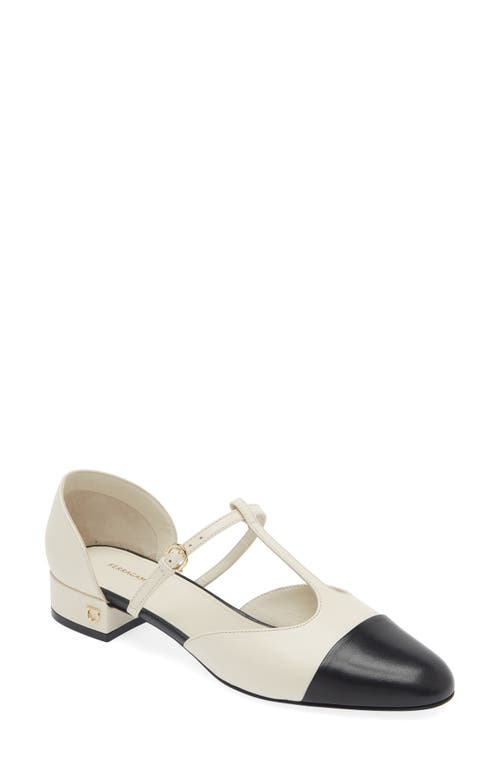 Shop Ferragamo Linette D'orsay T-strap Flat In Mascarpone Nero