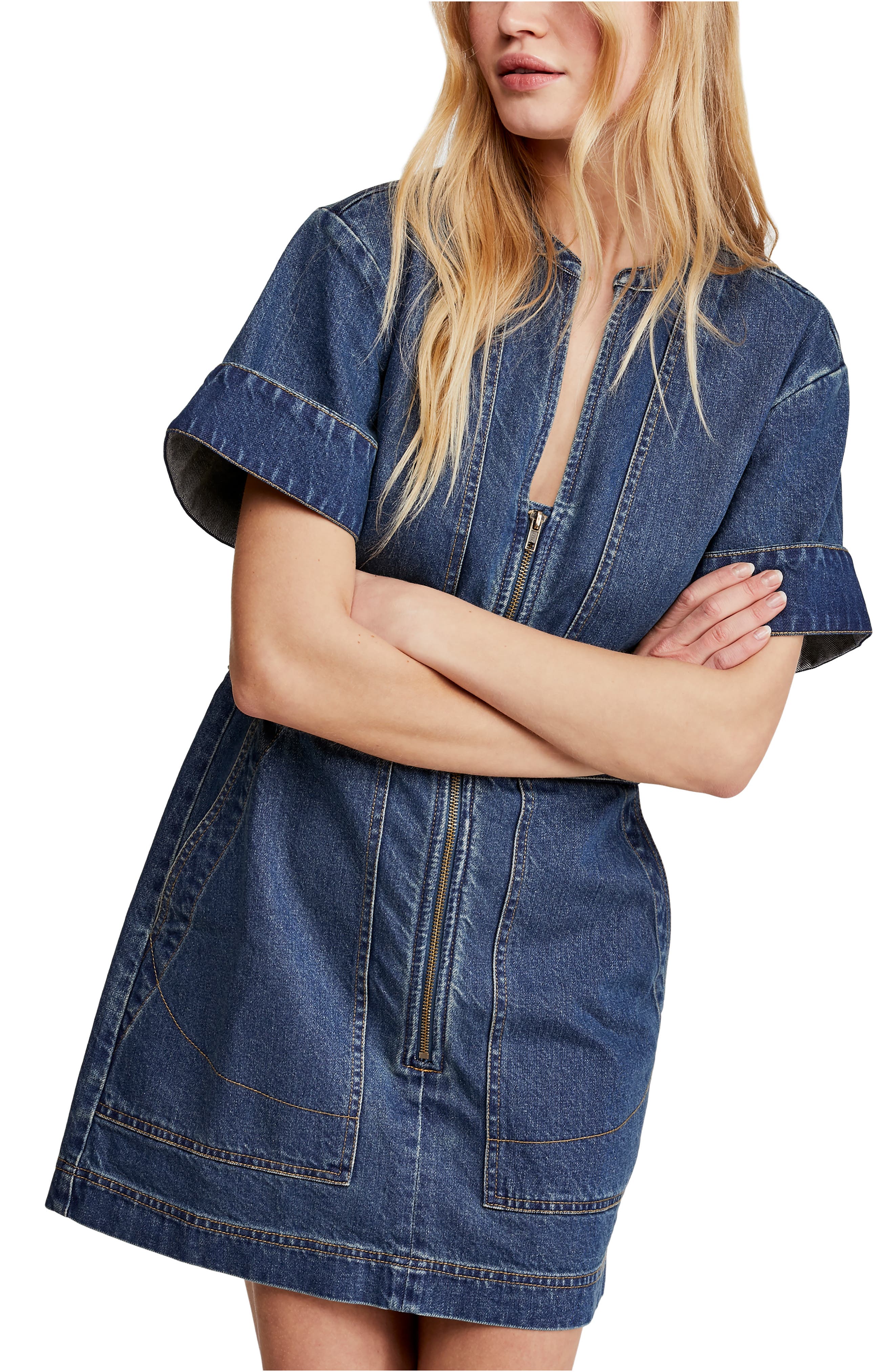free people dream on denim mini dress