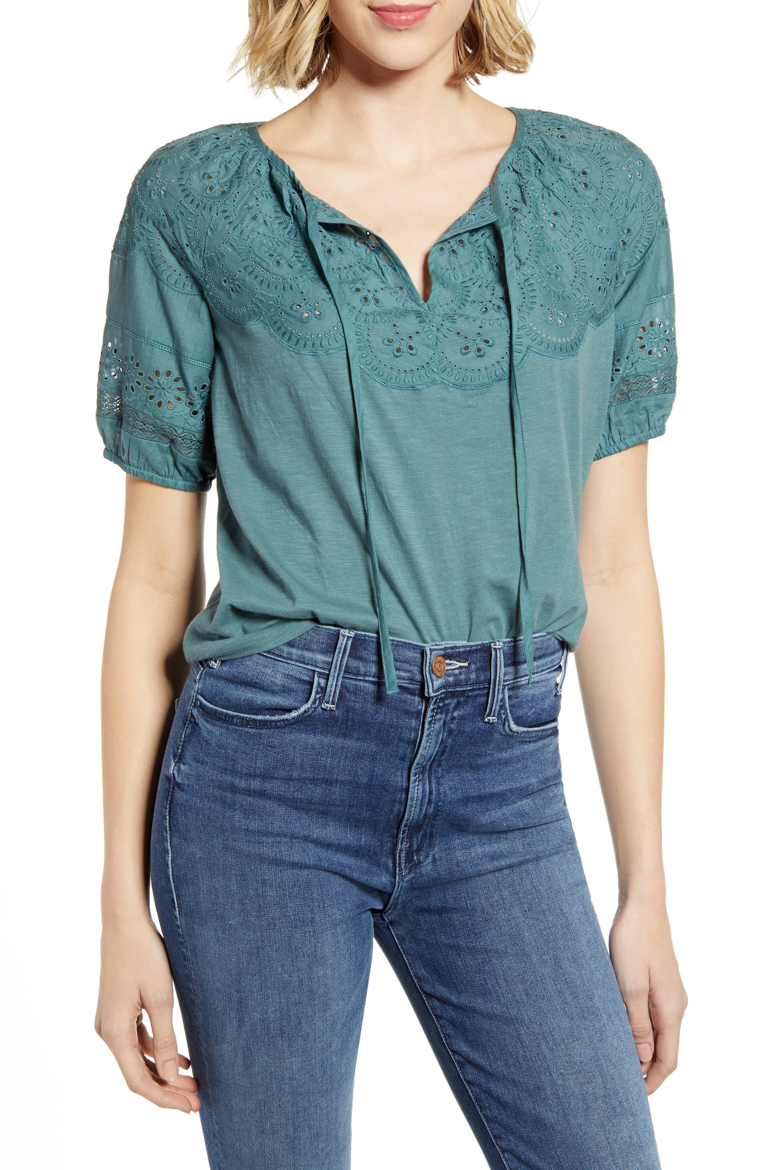 lucky brand eyelet peasant top