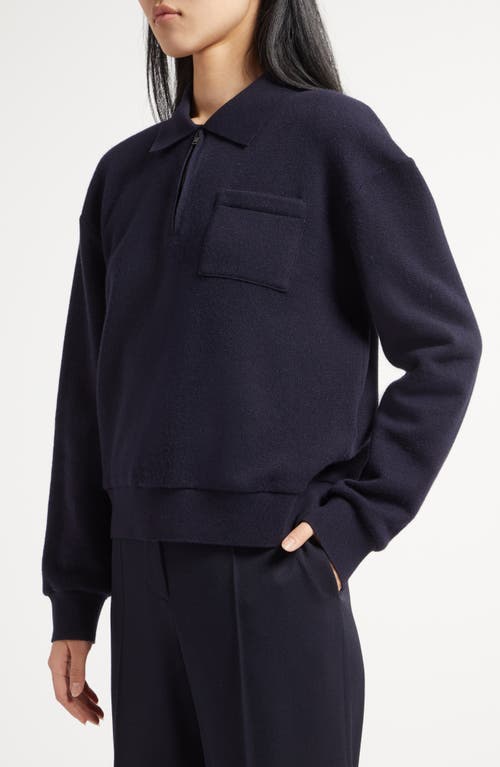 The Row Estee Quarter Zip Cashmere & Cotton Polo Sweater In Navy