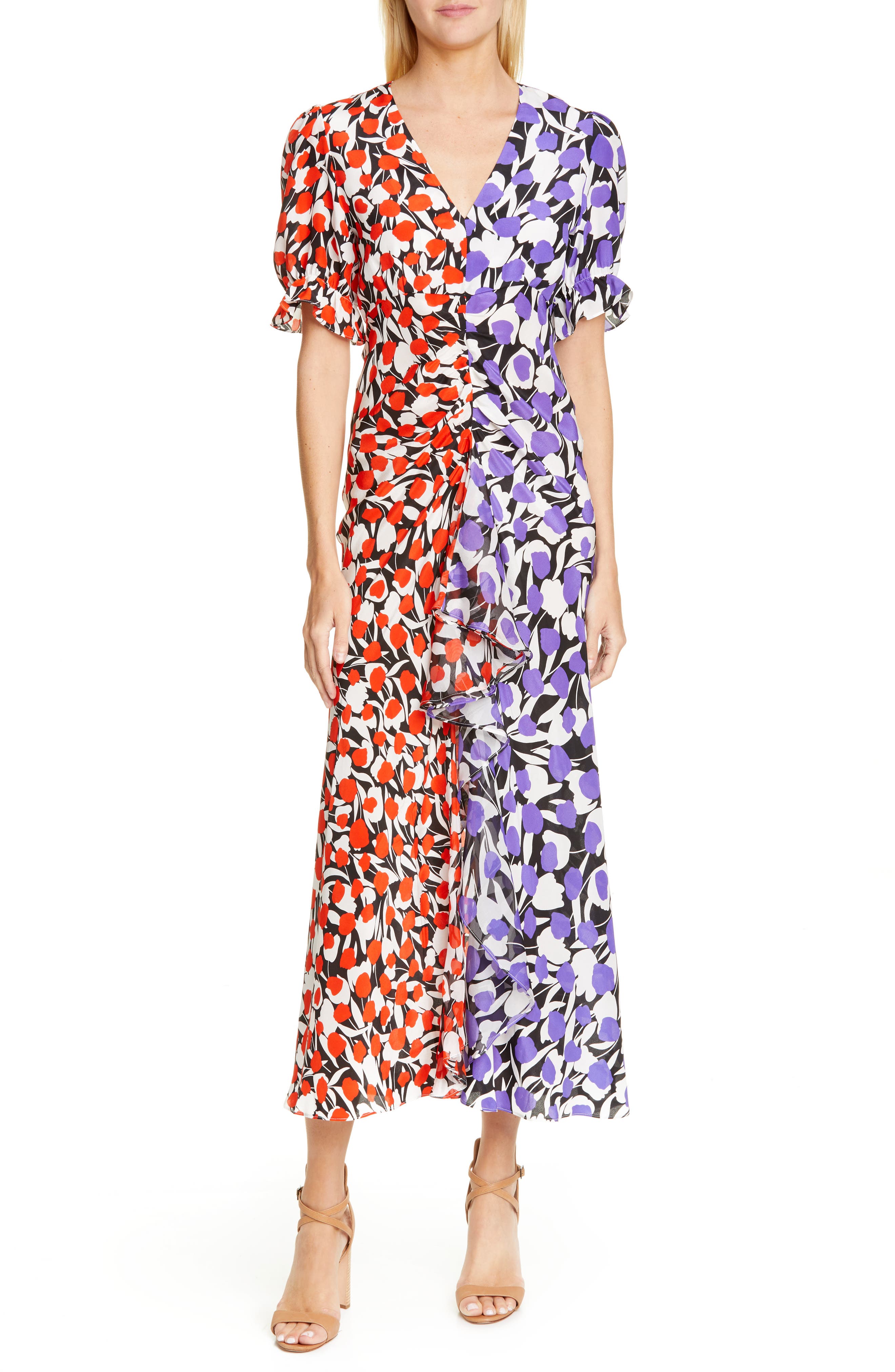 Rixo Ariel Floral Print Silk Dress, US / 6 UK - Red