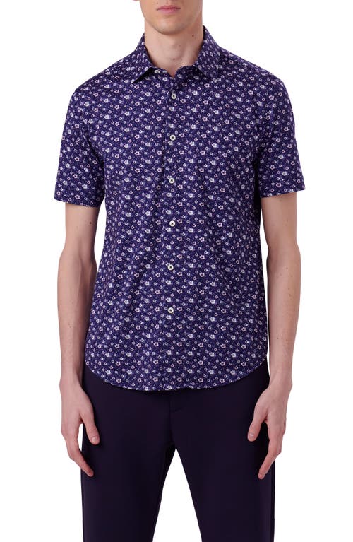 Bugatchi Miles OoohCotton Floral Short Sleeve Button-Up Shirt Night-Blue at Nordstrom,