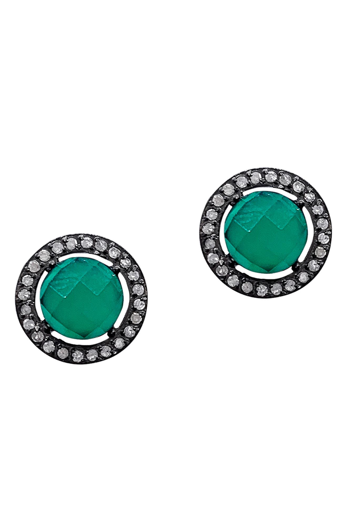 Adornia Fine 12mm Round Green Onyx Diamond Halo Earrings