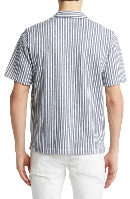 Shop Vince Cabana Stripe Short Sleeve Button-up Camp Shirt In Twilight Blue/off Wh