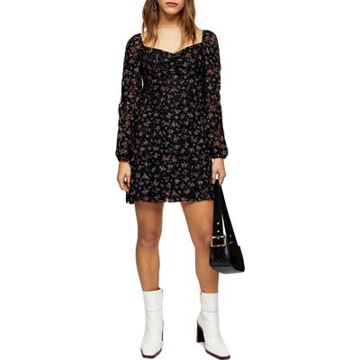 Petite Topshop Gypsy Floral Lace Minidress, US (fits like 00P) - Black