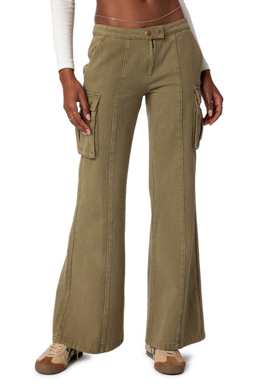 EDIKTED Sabri Low Rise Flare Leg Cargo Jeans Olive at Nordstrom,