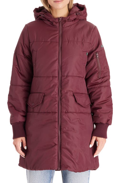 3-in-1 Hooded Maternity Puffer Jacket in Burgundy