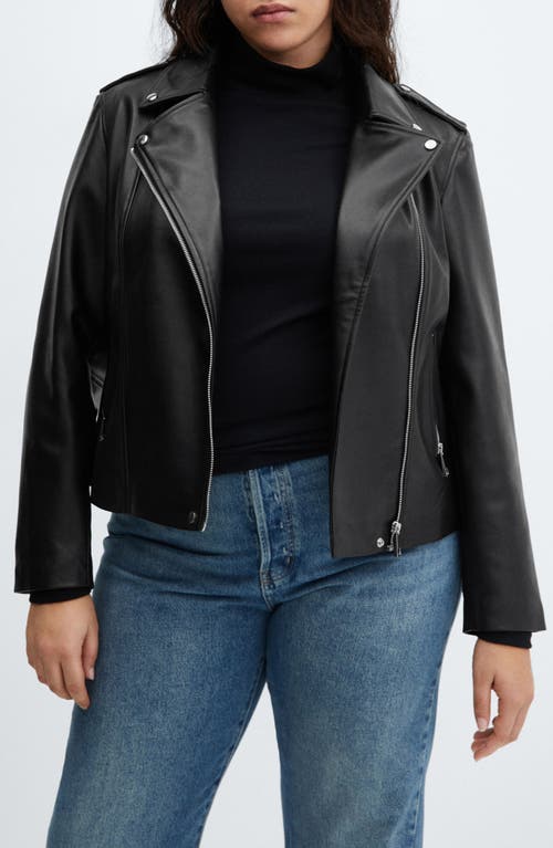 Shop Mango Liz Faux Leather Moto Jacket In Black