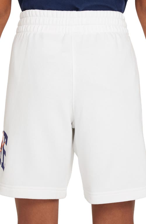 Shop Nike Kids' Club Fleece French Terry Sweat Shorts In White/safety Orange