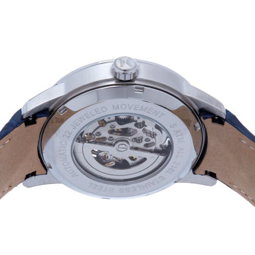 Heritor Automatic Davies Semi-skeleton Leather Band Watch In Silver/navy