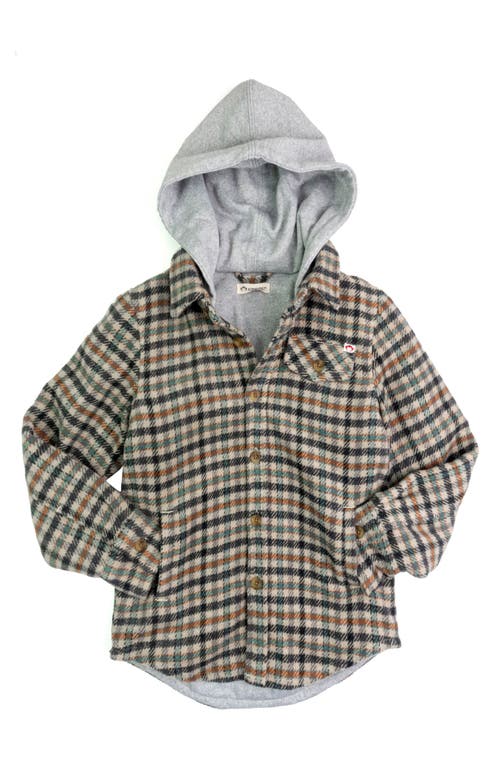 Shop Appaman Kids' Glen Hooded Plaid Flannel Button-up Shirt In Beige/teal Check