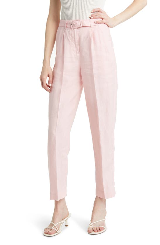 & Other Stories High Waist Pleat Front Linen Ankle Pants In Pink