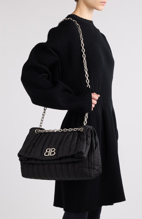 Shop Balenciaga Medium Monaco Quilted Nylon Shoulder Bag In Black