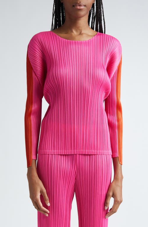 Shop Issey Miyake Pleats Please  Comet Pleated Colorblock Top In Bright Pink