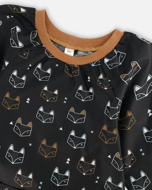 DEUX PAR DEUX DEUX PAR DEUX LITTLE BOY'S SCHOOL APRON BLACK PRINTED FOX 
