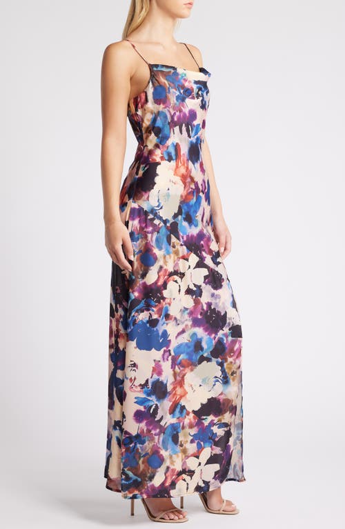 Shop Chelsea28 Print Satin Maxi Dress In Beige Multi Pigmented Floral