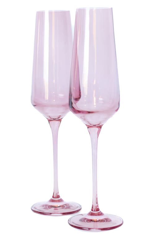 Estelle Colored Glass Set of 2 Champagne Glasses in Rose