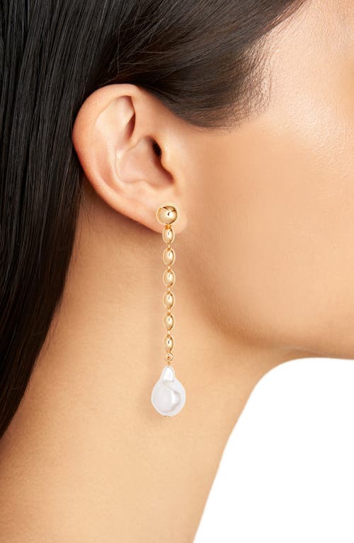 Shop Open Edit Faux Pearl Linear Drop Earrings In White- Gold