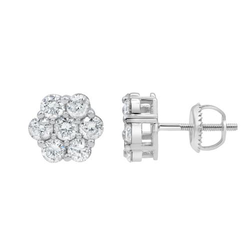Luvmyjewelry Blossom 14k White Gold Flower Cluster Diamond Unisex Earrings In 14k White Gold